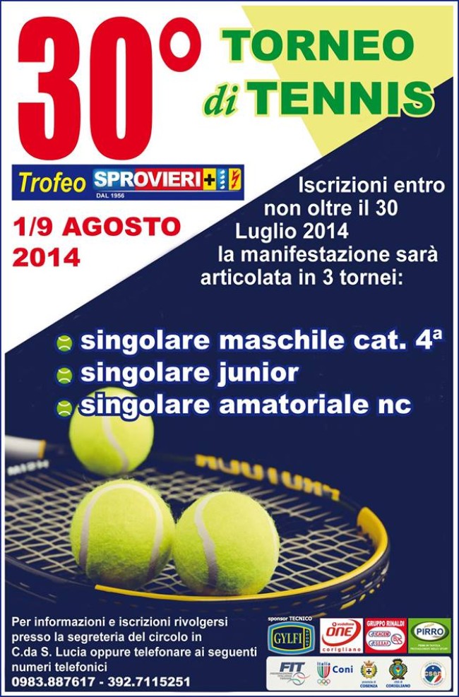 Corigliano, tennisti da tutta Italia in arrivo per il torneo “Sprovieri srl”