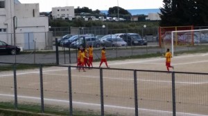 Il giallorossi del Trebisacce festeggiano il 2-0 contro il San Fili