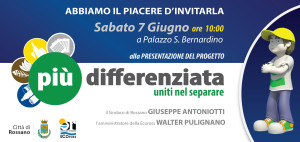 L'evento “Più differenziata, uniti nel separare” in programma sabato mattina nella sala rossa di Palazzo San Bernardino a Rossano